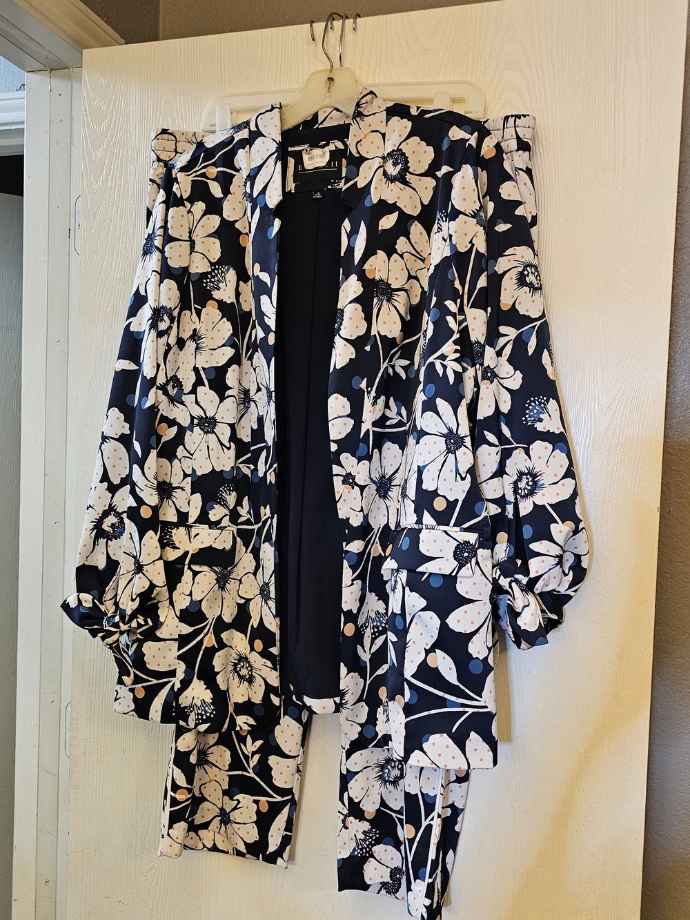 Eloguii Navy Floral Two-Piece Blazer and Pants Set